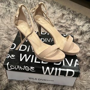 Nude Ankle Strap Heels with Platform